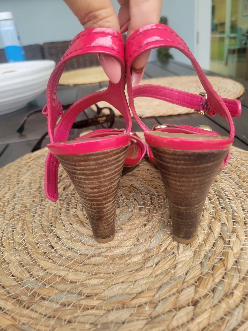 Coach Hot Pink Patent Leather Wedge Sandals